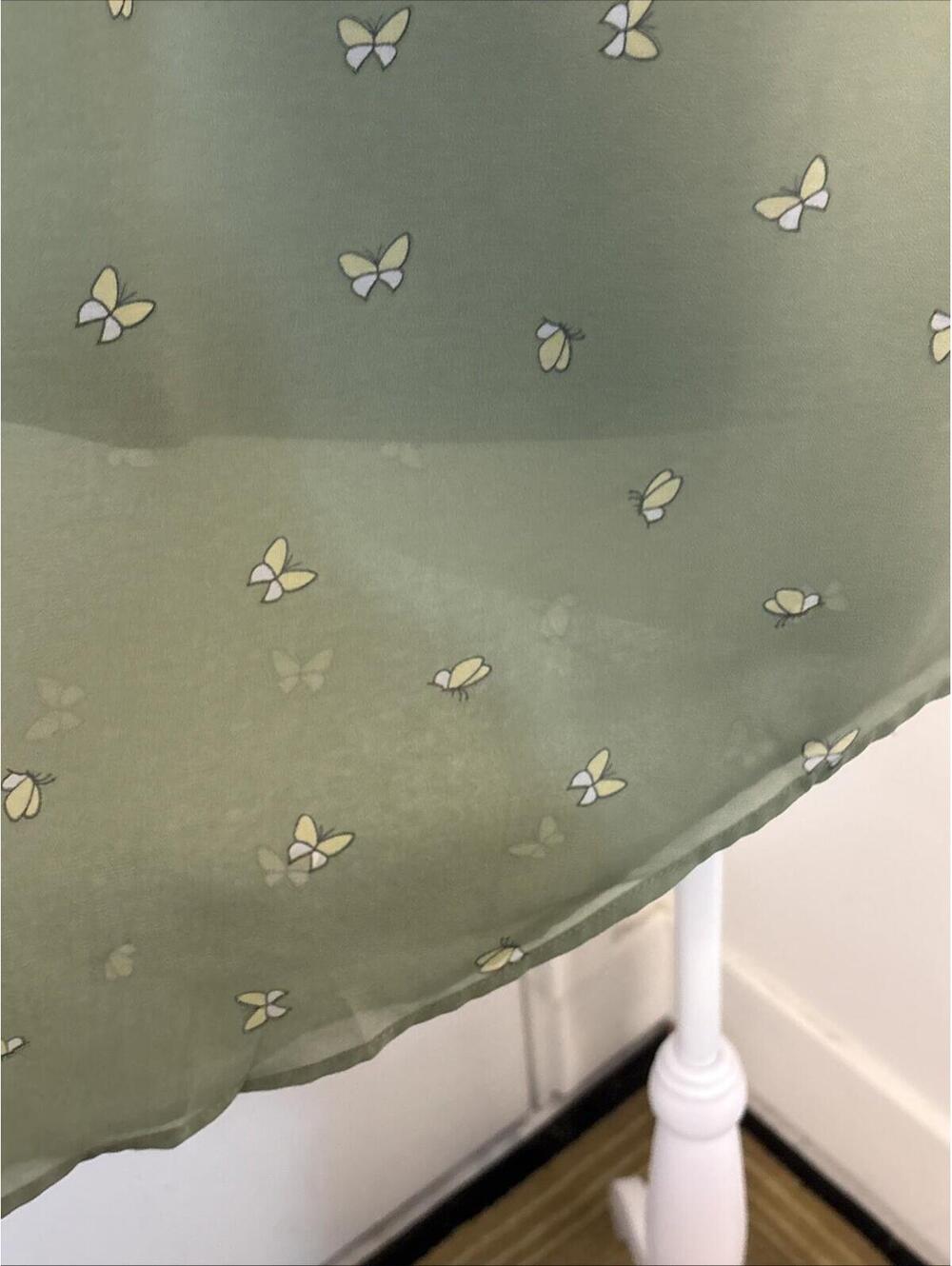 Pink Rose printed sage green asymmetric Butterflies Y2K Feminine Whimsical Small - Picture 5 of 9